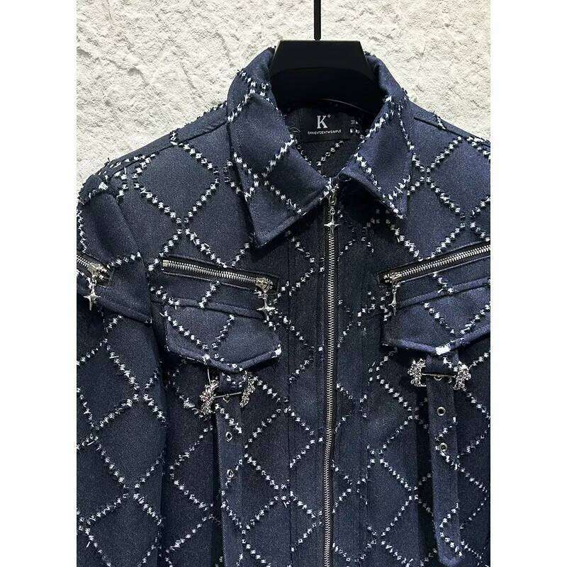 Chic Men 2026 Designer Fashion 2026 Spring New Trendy Lapel Jackets Male Handsome Long Sleeve Multi Zipper Decoration Denim Coats
