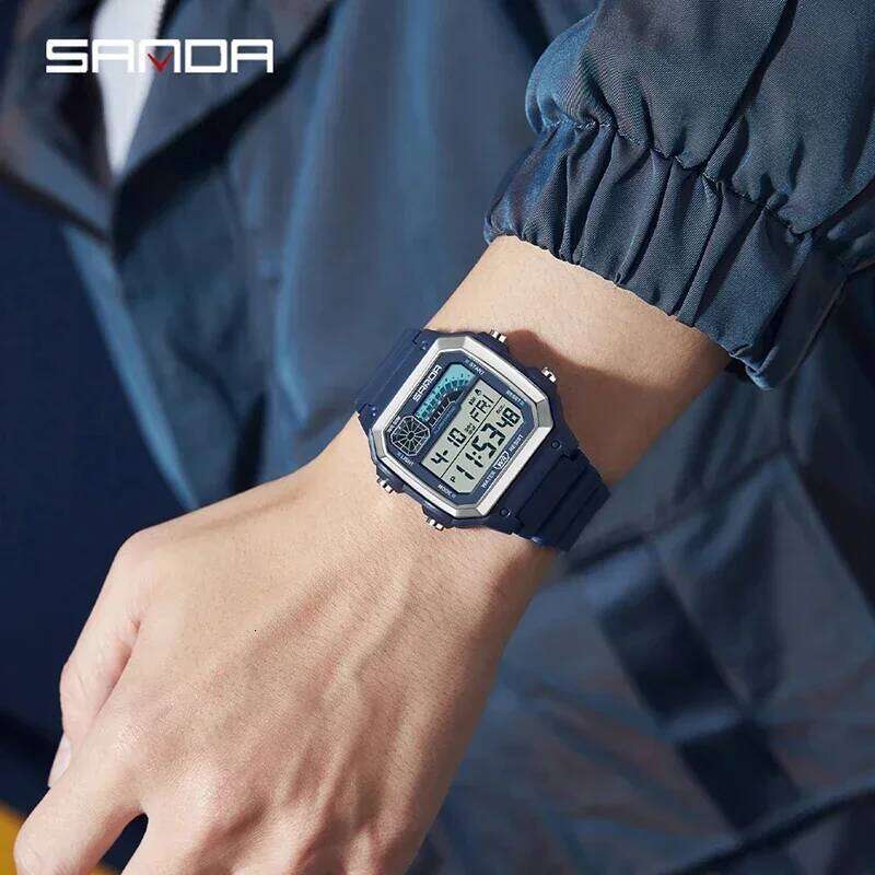 SANDA 6196 LED Sport Electronic Watch for Men Multifunction Alarm Clock Chrono Waterproof Digital Mens Wristwatches Relojes