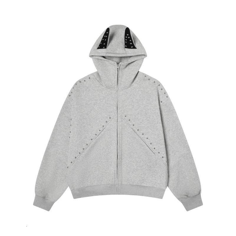 Designer Hoodie And Hip-hop Retro Oversized Hooded Sweatshirt Unisex Style Versatile And Cute With Cat Ears And Rivets Trendy Couple's Jacket