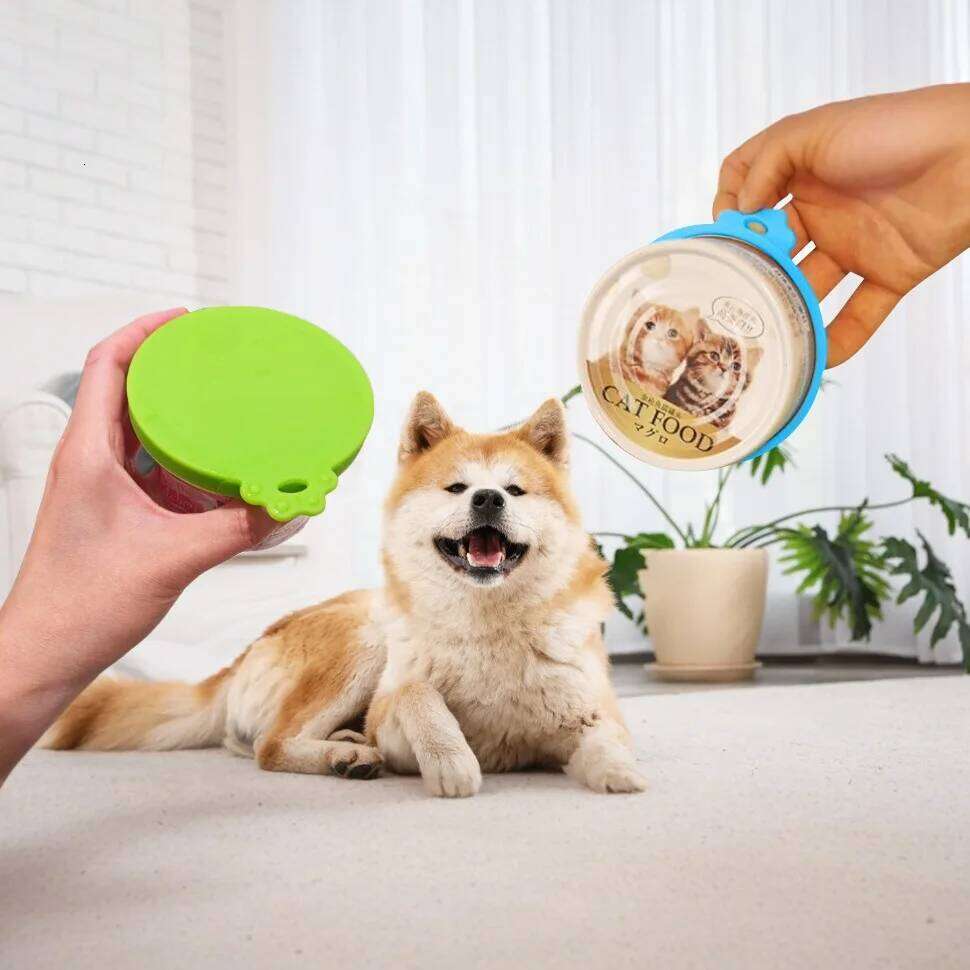 The reusable silicone pet jar lids are flexible hold their shape to fit most sized dog and cat jars, keeping food fresh. 26Y0312