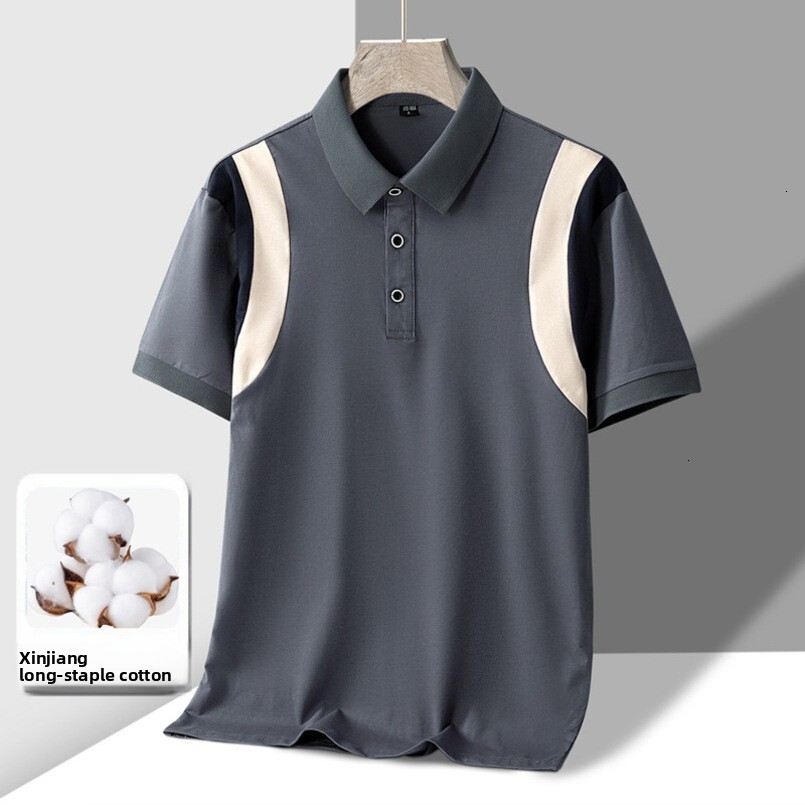 New Cotton Shirt, Ice Porcelain Cotton, Solid Color, Fashionable, Casual, Breathable, Trendy Short-Sleeve Polo for Young and Middle-Aged People