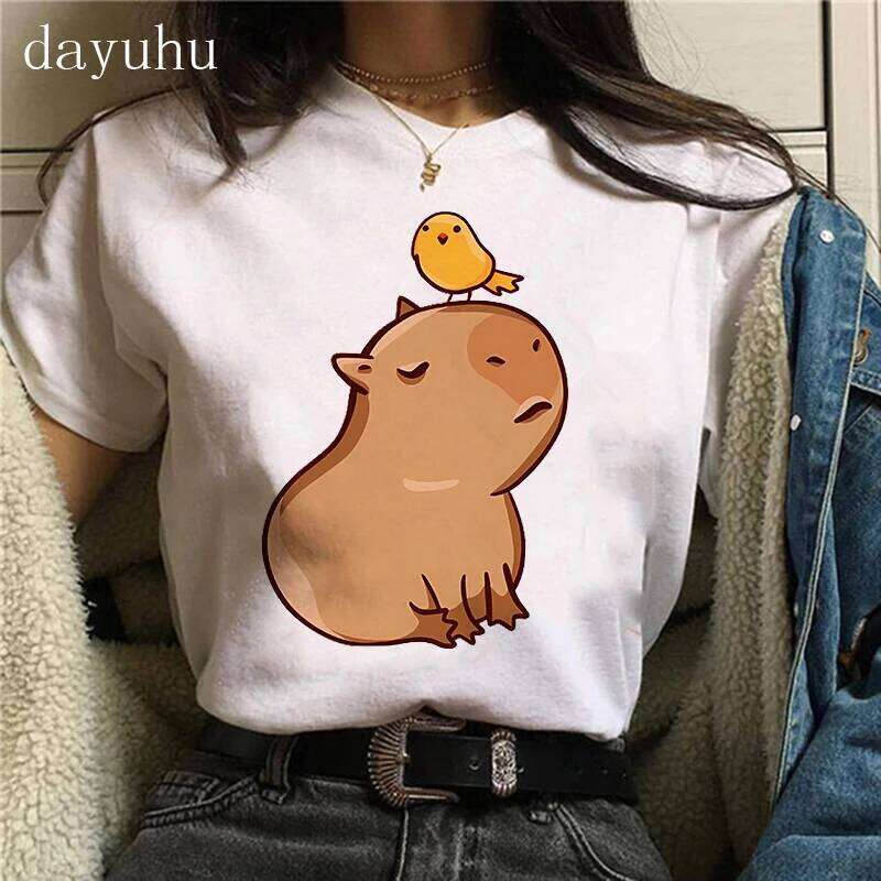 Funny 90s Capybara Tshirt Women T-Shirt Capibara Cartoons Girl Capybaras T Shirt Female Casual Top Clothes Z260312