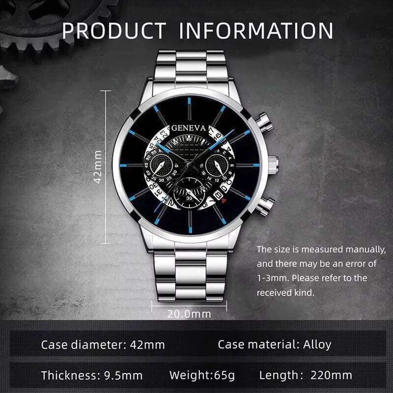 2pcs Luxury Mens Silver Quartz With Stainless Steel Bracelet Men Fashion Business Casual Watch Luminous Clock