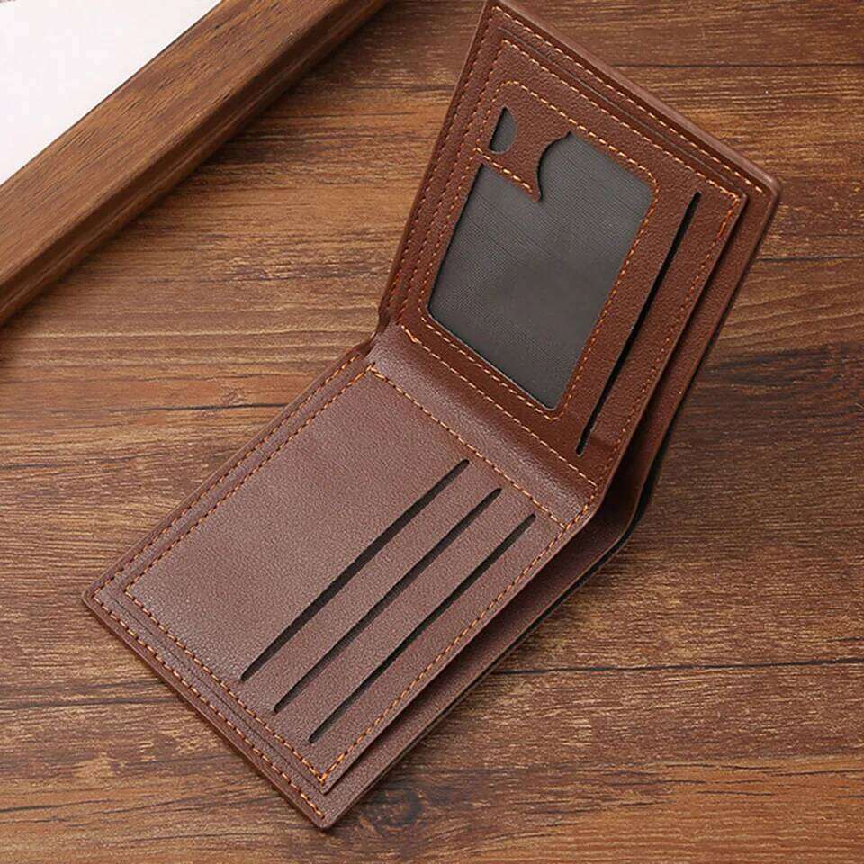 Lychee Texture Leather Clip Short Men'S Coin Wallet Business-Style Cash Money Purse Multi Patchwork Card Slot Holder