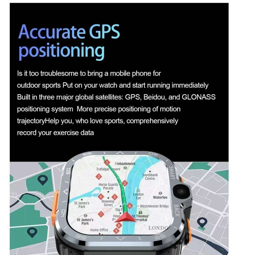 PGD 4G Android Smartwatch for Men, 2.03" HD Screen, Dual Camera, WiFi, GPS Navigation, NFC, Waterproof, App Store