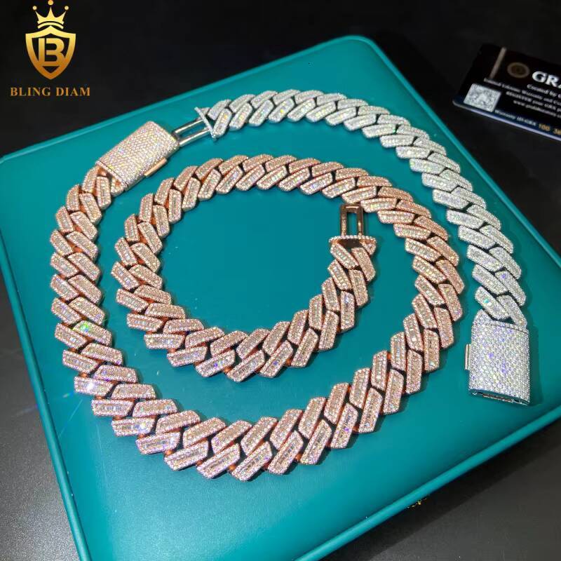 Baguette Cut Moissanite Cuban Link Chain Men Miami Chain Big Heavy 18mm 925 Silver Moissanite Cuban Chains Pass Diamond Test GRA