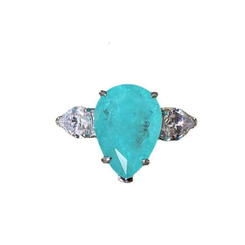 New Fashion Paraiba Geometric Drop Gemstone Ring Light 925 Sterling Silver Ladies Birthday Jewelry Gift H260312