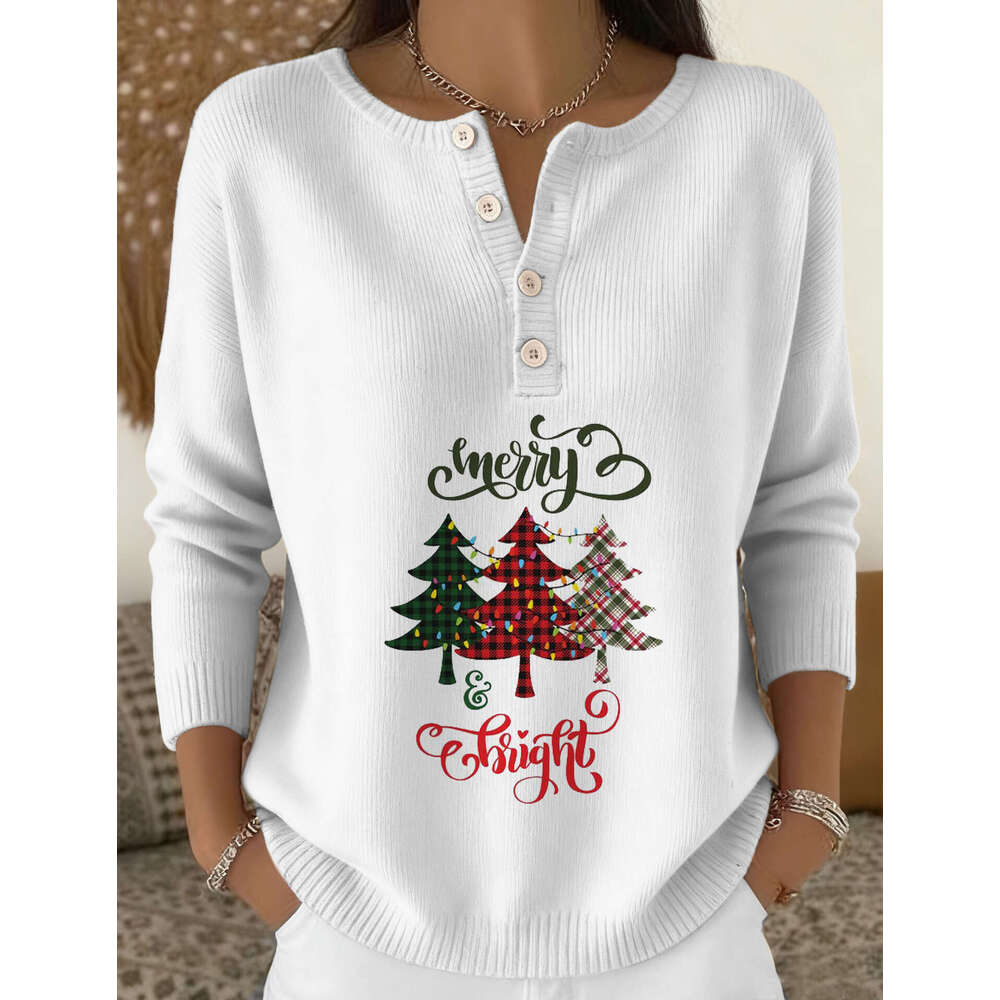 2026 New Christmas Autumn/winter European Print Women's Shoulder Down Cardigan Sweater