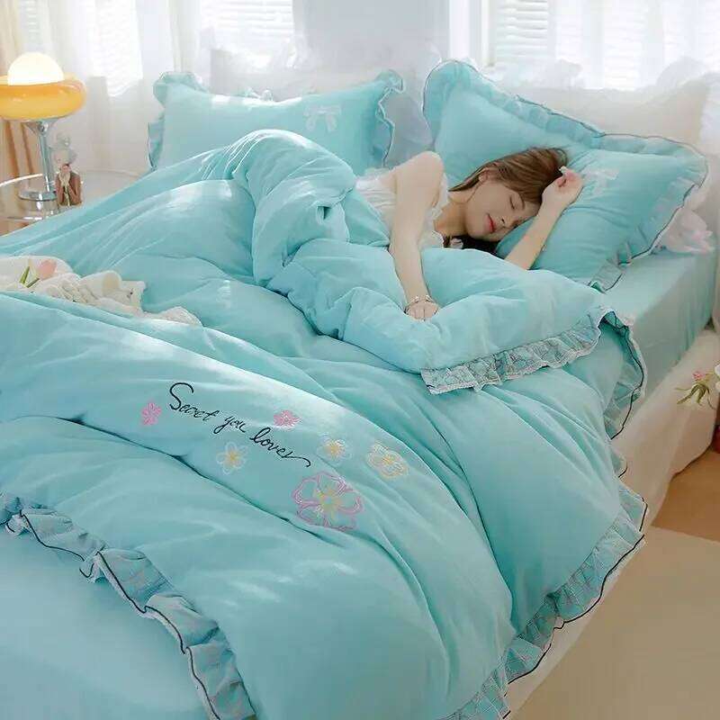 Bedding Quilt Cover Sheet Pillowcase, Double-sided Velvet Bed Winter Thickened Warm Four-piece Set H260312