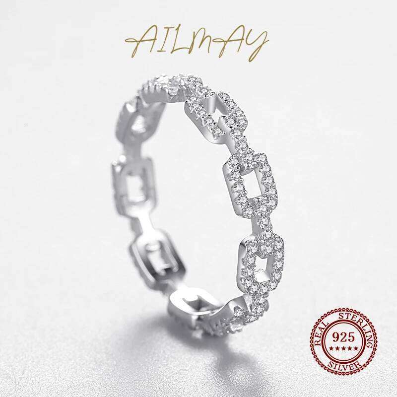 Ailmay Cadena Hueca Genuine 925 Sterling Silver Stackable Charm Finger Ring For Women Girls Anti-allergy Fine Jewelry Gifts H260312