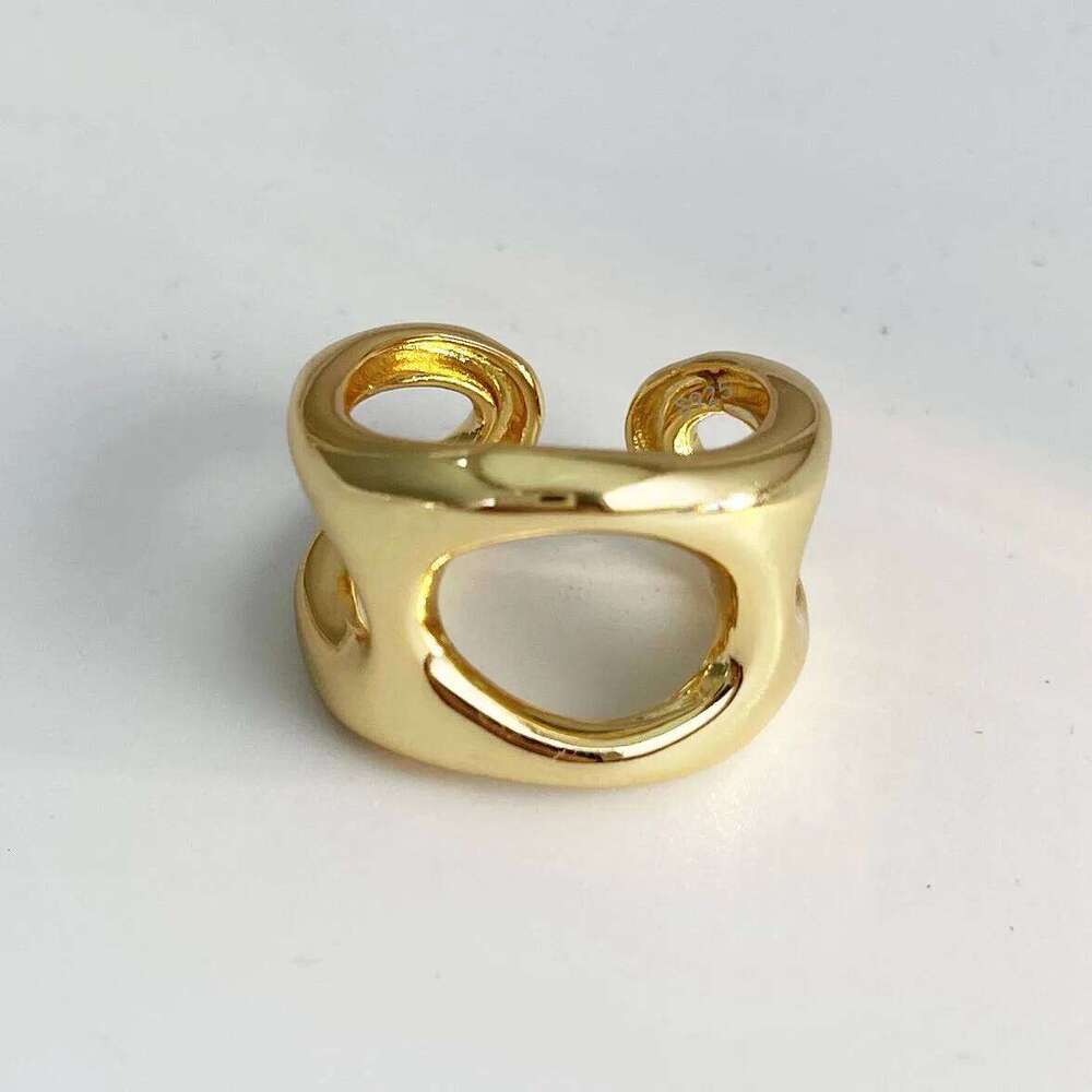 925 Sterling Silver Rings Women Geometric Fine Jewelry Finger Adjustable Simple Wide Hollow Ring For Party Birthday Gift H260312