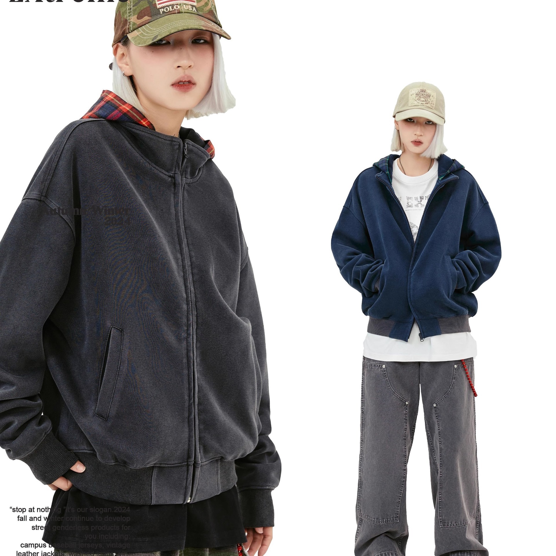 Plaid Patchwork Hooded Sweatshirt For Men And Women Vintage Designer Hoodie Trendy High Street Style Faux Two-piece Cardigan Cleanfit Jacket