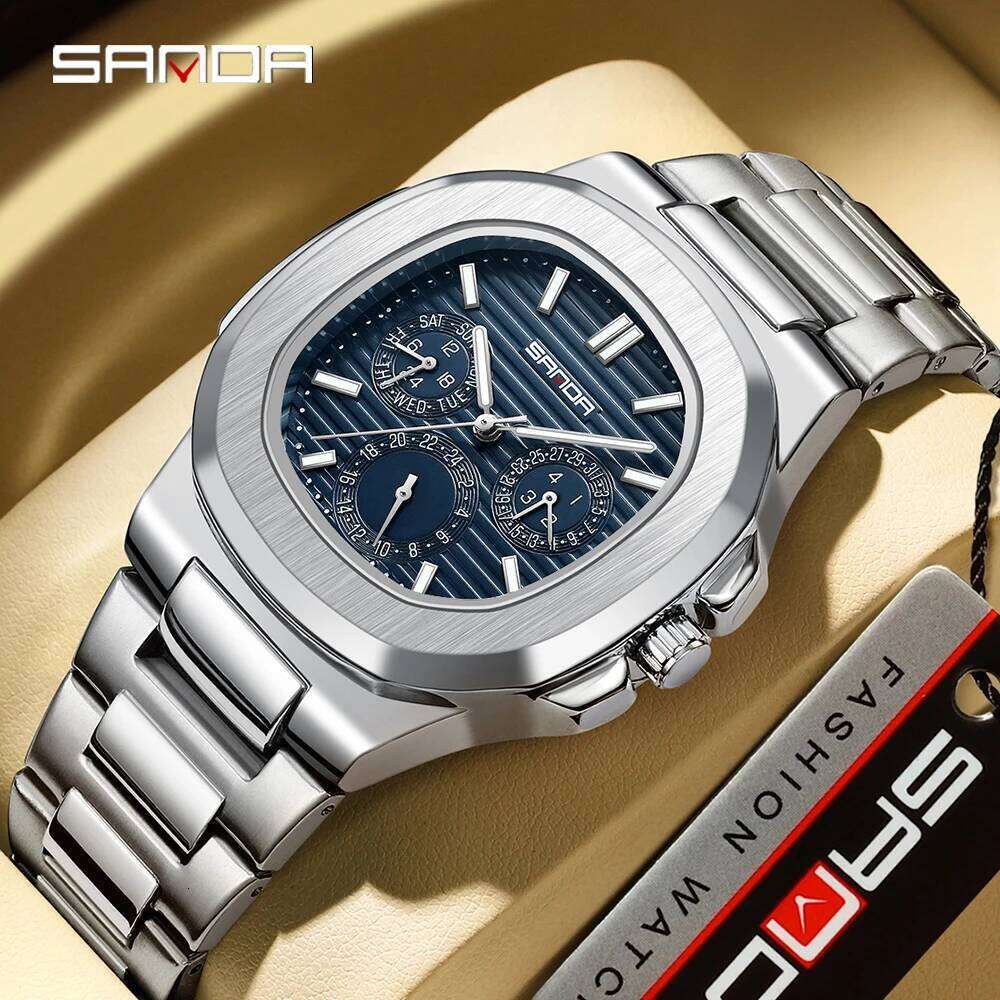 SNADA 7053 Fashion Business Stainless Steel Strap Waterproof Night Light Date Men's Quartz Watch