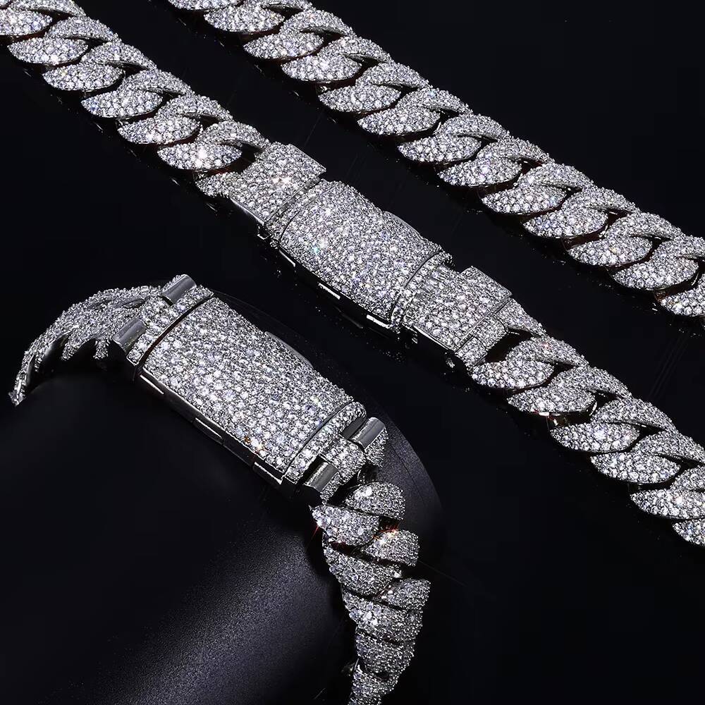 NUOYA Iced Out Diamond Cuban Chain Bracelet 14mm Width Silver and Gold Plated Heavy Cuban Link Chain Hip Hop Jewelry for Women