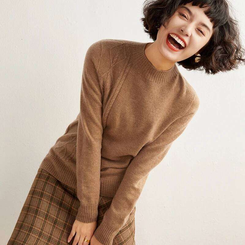Women's 100% Sweater Half High Neck Pullover Luxury Simple Style Cashmere Knitwear Tops Autumn Winter Female Clothing MAKOUFEI
