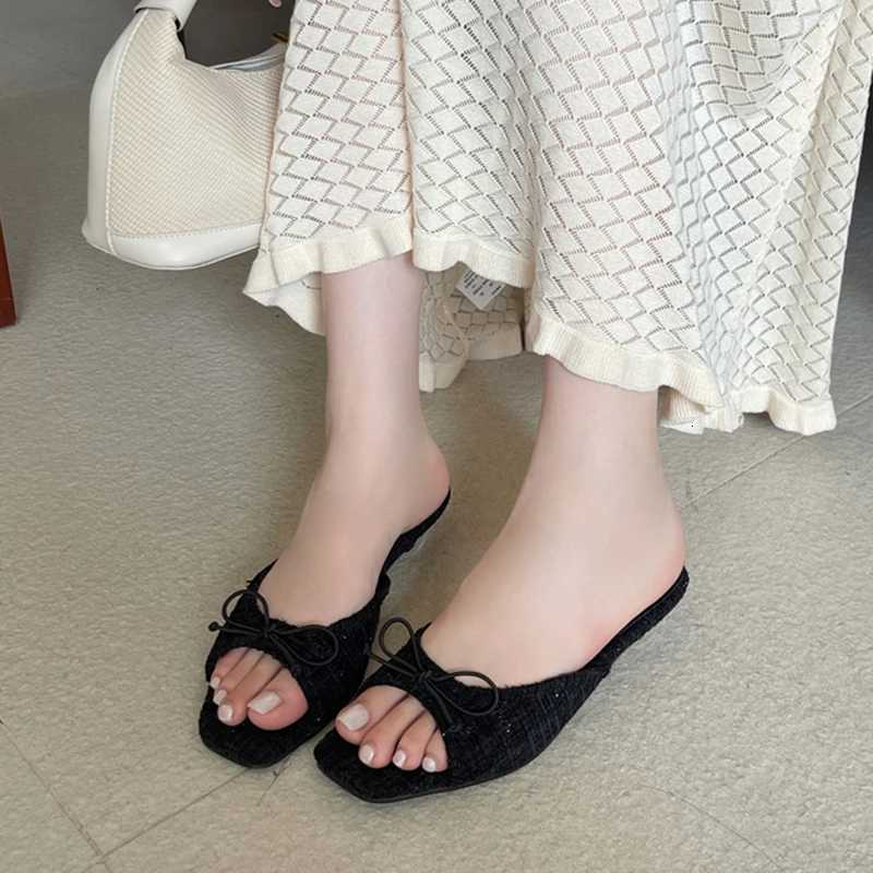 SUOJIALUN 2026 Summer New Women Slipper Fashion Bow-knot Shallow Slip On Slides Low Heel Ladies Elegant Dress Slides K260312
