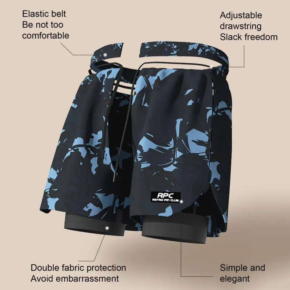 Men Summer Shorts With Supportive Compression Liner Pockets Printing Swimming Trucks Swimwear Z260312