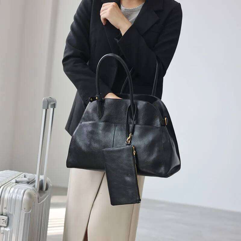 Women's Genuine Leather Large Capacity Tote Bag Female Retro Luxury Briefcase Vintage Cowhide Shoulder Handbag