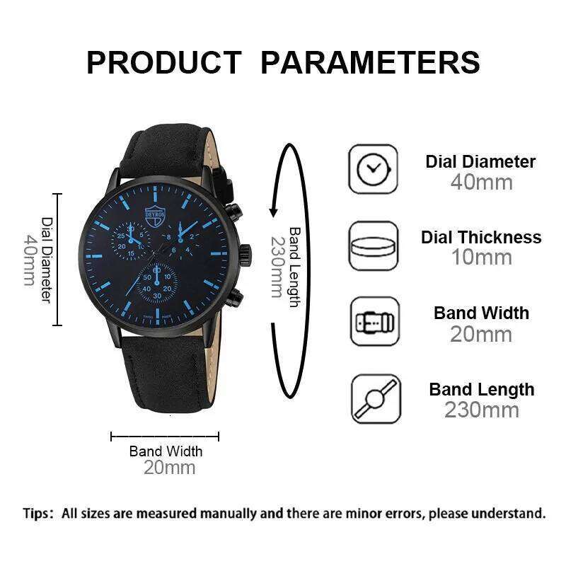 2pcs Men's Fashion Sports Watch Leather Bracelet Set Luxury Business Quartz Wrist Watches for Men Gift Relogio Masculino