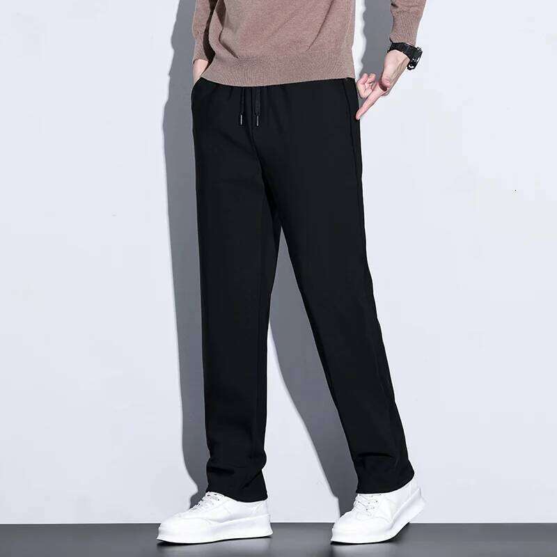 Men's Nylon Fleece Lined Loose Straight Wide Leg Pants Autumn Winter Waterproof Stain Resistant Casual Plus Size 5XL