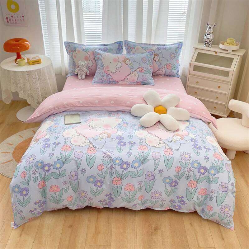 Nordic Style Pure Cotton Bedding Twill Printing Bed Sheet Quilt Cover Pillowcase Soft Skin-friendly Home Four-piece Set H260312