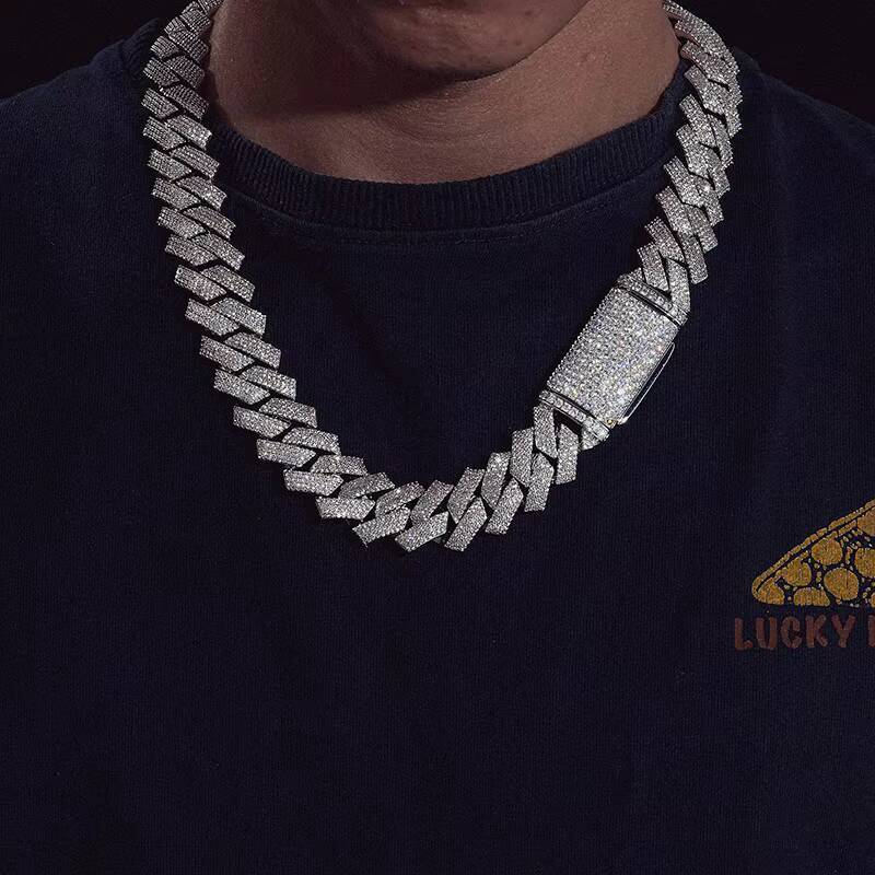 Dropshipping Pass Diamond Tester 20mm 4 Rows VVS Moissanite Diamond 925 Sterling Silver Miami Cuban Link Chain Necklace