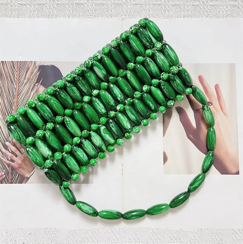 Women's Handbag Luxury Designer Hand Woven Bead Hollow Out Female Tote Travel Holiday Women Evening Beach Bag