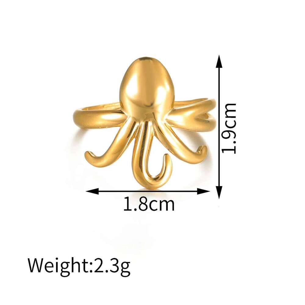 18K Gold Color Stainless Steel Smooth Fish Octopus Ring For Women Trendy Personal Wedding Couple Metal Open Rings Jeweliry Gifts H260312