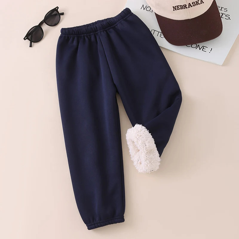 Autumn And Winter Childrens Plush Warm Sports Casual Pants For Boys Girls Solid Color Fashion Thick Windproof Harun 260311