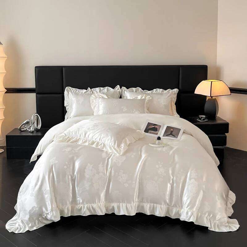 Satin Jacquard 4PCS Bedding Set Silky Soft to Touch Duvet cover Bedsheet Pillowcases Quality Wrinkle Resistant H260312