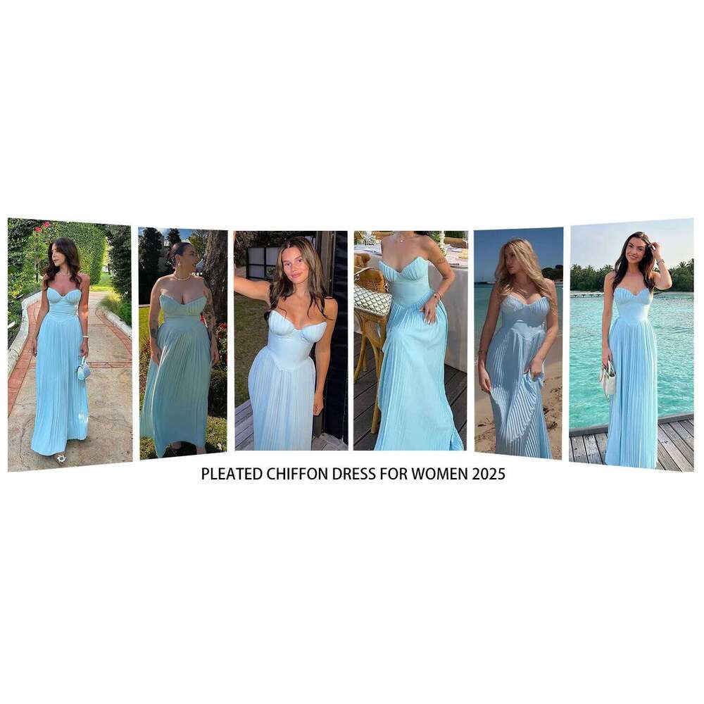 Suninheart Summer Sexy Strapless Women 2024 New Arrivals Elegant Pleated Dress Maxi Bustier Corset Party Dresses Club C260311