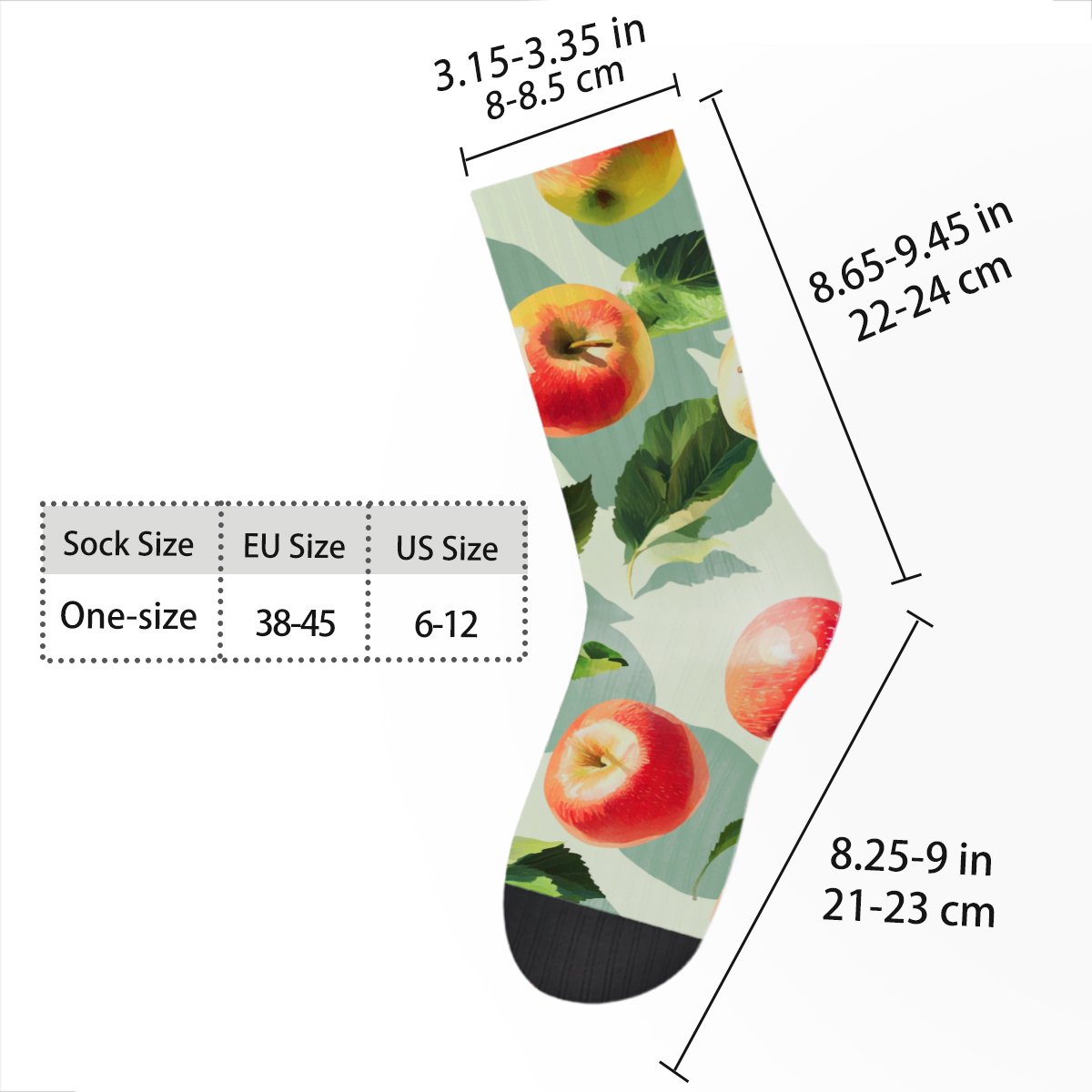 Vintage Red Apple Print Soft Breathable Casual Fruit unisex tube designer sock C173