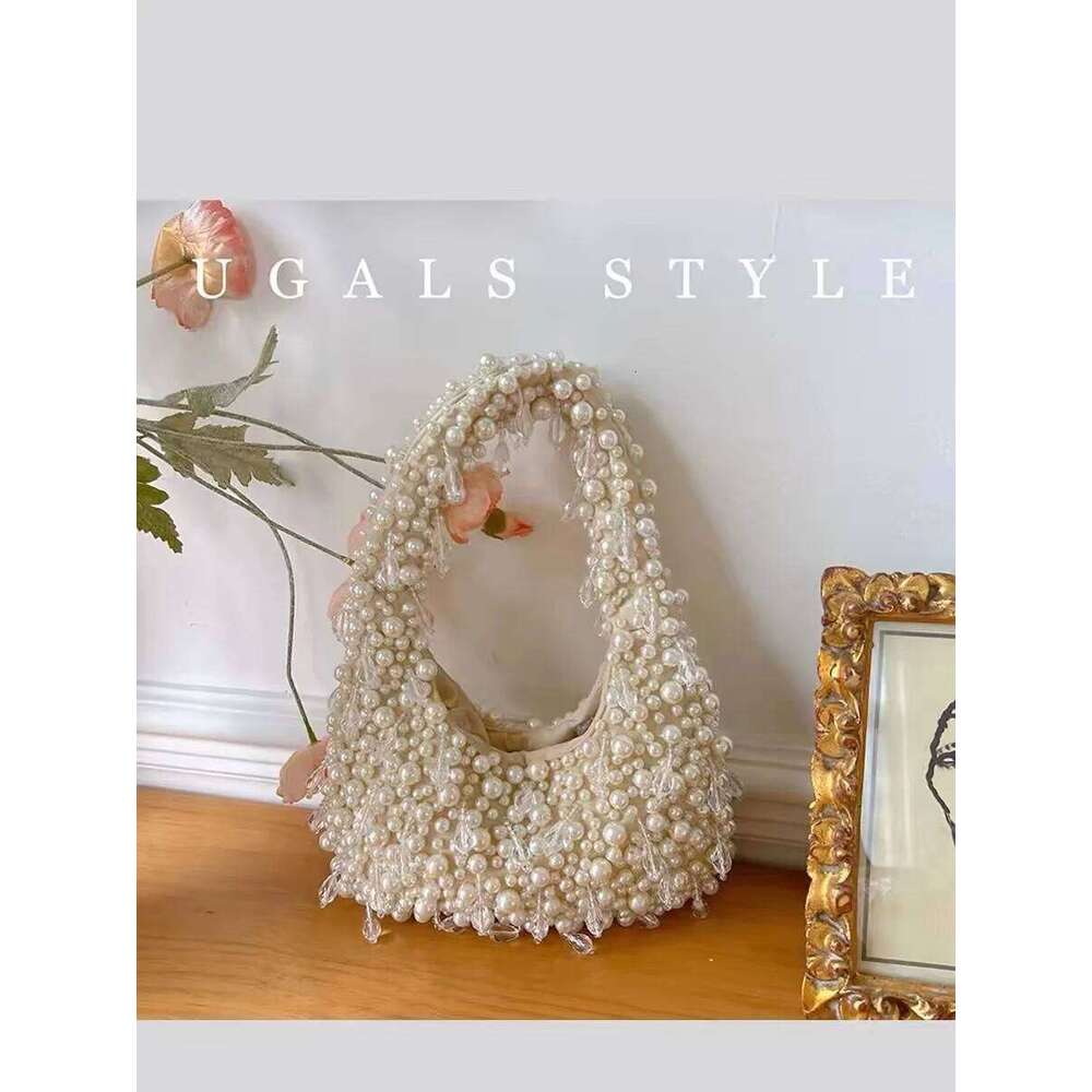 High Quality Pearl Beaded Handmade Women Handbag Fashion Evening Wedding Party Clutch Purse Beads Beading Woven Shoulder Bag