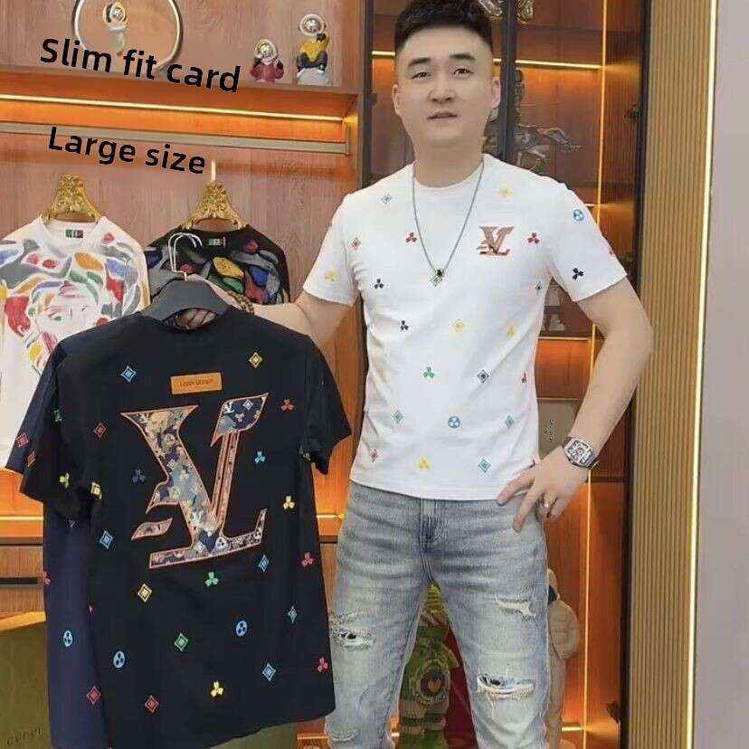 Summer trendy new men's short-sleeve T-shirt with fashionable watercolor foam print, casual and stylish slim-fit half-sleeve T-shirt