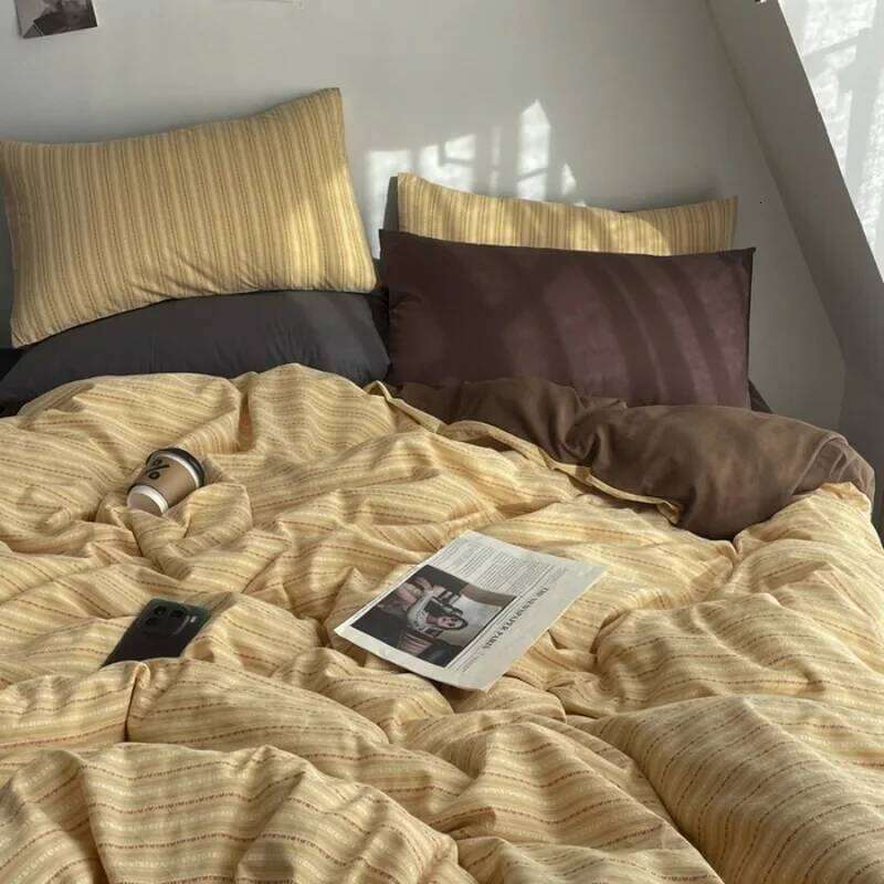 2025 new cotton-colored woven jacquard herringbone slanted bed sheet four-piece set - Maillard series washable fabric H260312