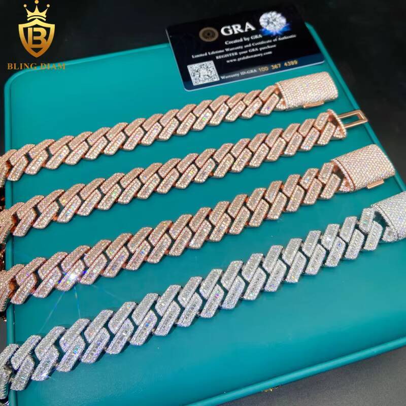 Baguette Cut Moissanite Cuban Link Chain Men Miami Chain Big Heavy 18mm 925 Silver Moissanite Cuban Chains Pass Diamond Test GRA