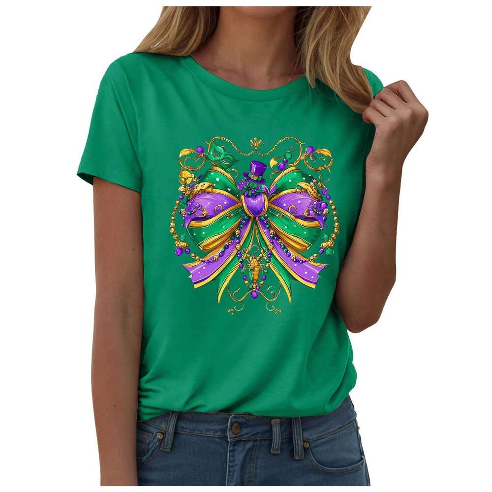 Fashion Carnival Party Shirts Small Mardi Gras Printed Festival Rave Dress Up Tops Short Sleeved T Shirt And Blouse Women Z260312