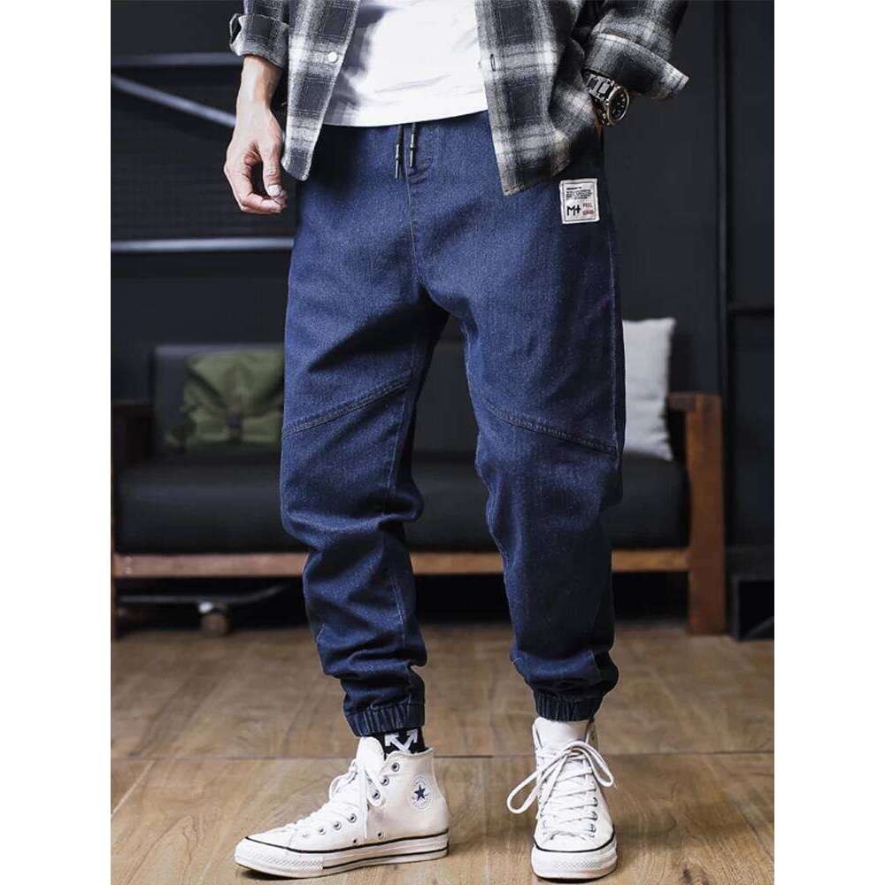 Plus Size Men Loose Joggers Streetwear Harem Jeans Cargo Pants Ankle-Length Denim Trousers 26Y0312