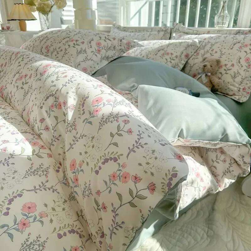 Romantic Elegant Bedding Set Soft Chic Floral Blossom Print Duvet Cover Skin Friendly Bed Sheet Pillowcases 4Pcs Twin Queen King H260312