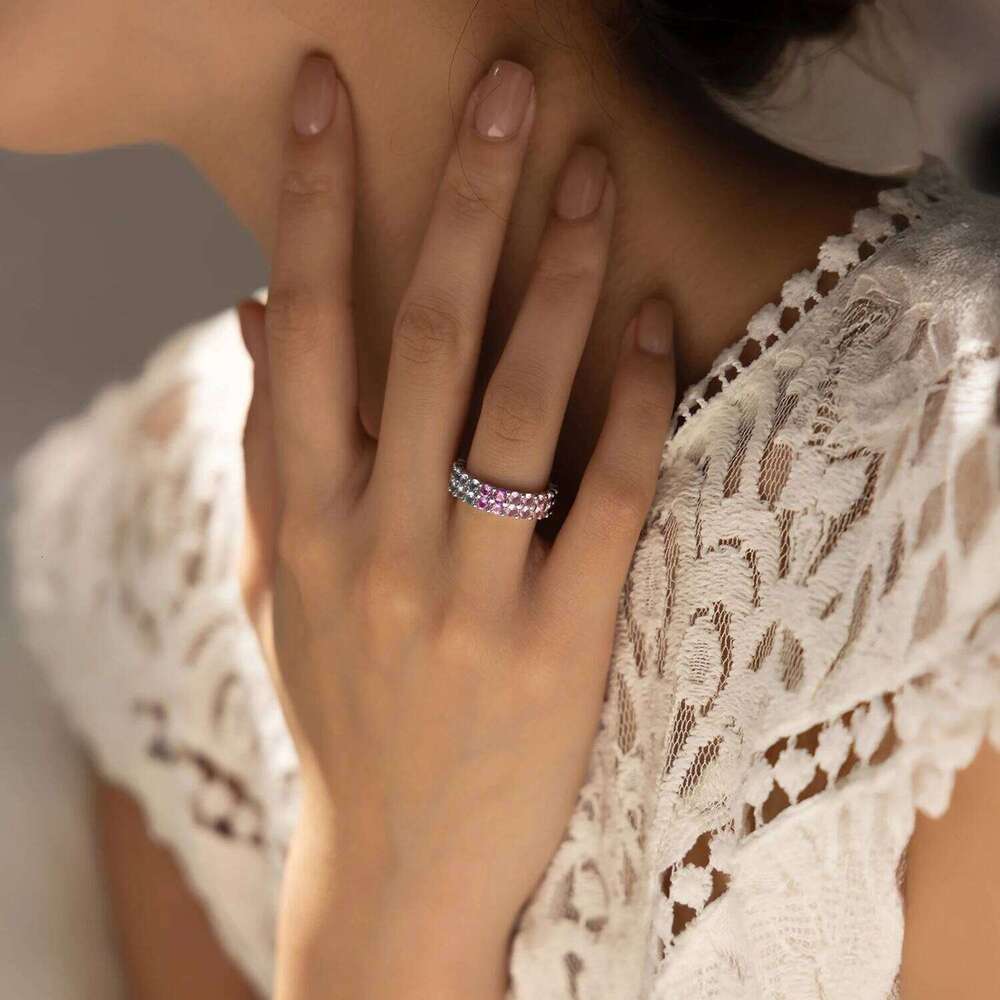 MODIAN 925 Sterling Silver Ring Exquisite Sweet Geometric Gradient Zirconia Stackable Eternity Band Rings For Women Fine Jewelry H260312