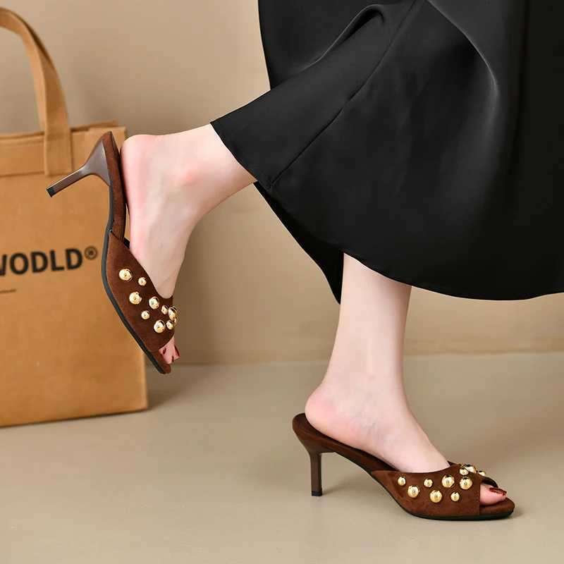 Designer Summer Open Toe Women Slippers Elegant Thin Heels Party Dress Mule Ladies Slides Zapatos De Mujer K260312