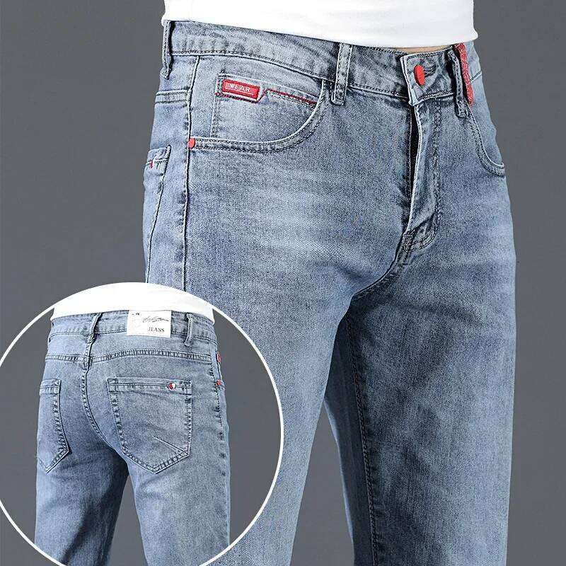 New Men's Cotton Business Casual Skinny Jeans Trendy Fashionable Stretch Straight Slim Denim Trousers Male Blue Grey 26Y0312