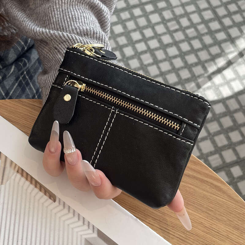 Luxury fashion wallet Vegetable Tanned Simple Zipper Purse For Women Genuine Leather Large Capacity Bank Card Storage Bag Portable Coin Pouch