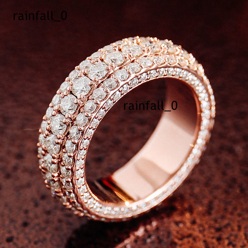 Full Star 10K 14K 18K Rose Gold Hip Hop Jewelry Luxury Moissanite Ring Chunky Handmade Custom Fine Rings for Women Men Party