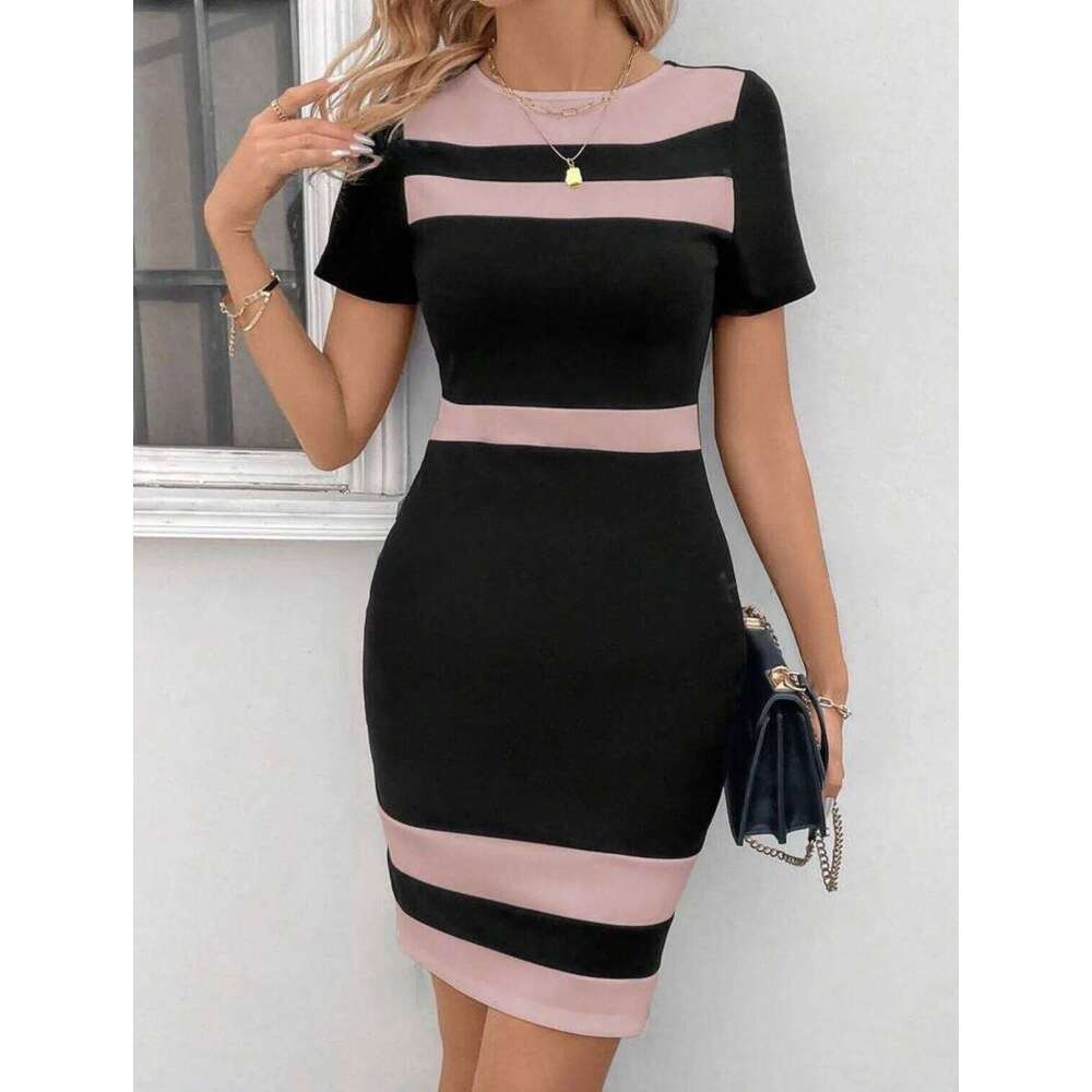 French clashing skirts short sleeves chic sophisticated elegant style stylish casual dress for women in summer C260312