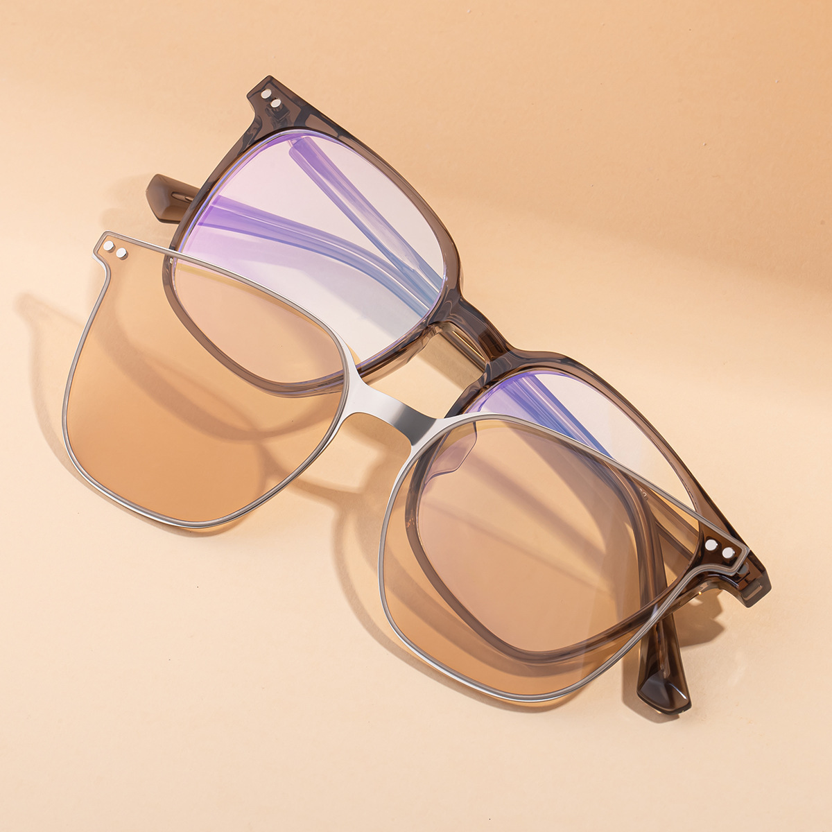 2026 New Fashion Square Frame Photochromic Magnetic Clip-On Trendy Acetate Sunglasses for Men,