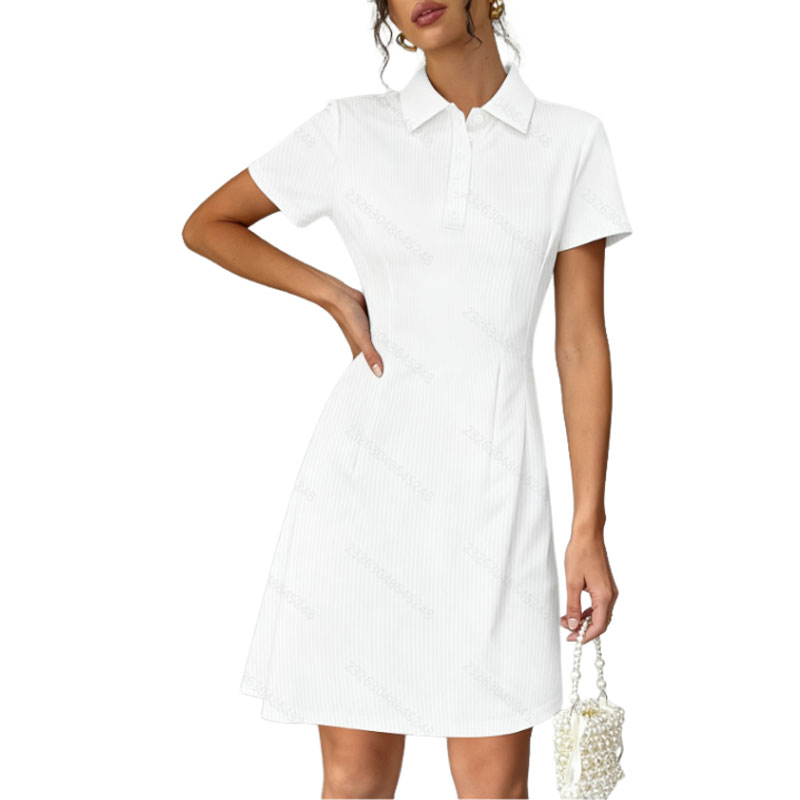 Ladies Fashion Lapel Collar Waistband Dress Casual Slimming Short Sleeve Polo Dress Versatile Daily Wear Office Outfits
