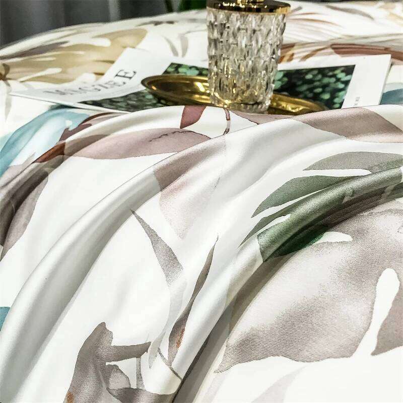 600TC Lyocell Soft Silky Cooling Summer Tropical Plant Print Bedding Duvet Cover Set Flat/Fitted Bed Sheet Pillowcase 4Pcs H260312
