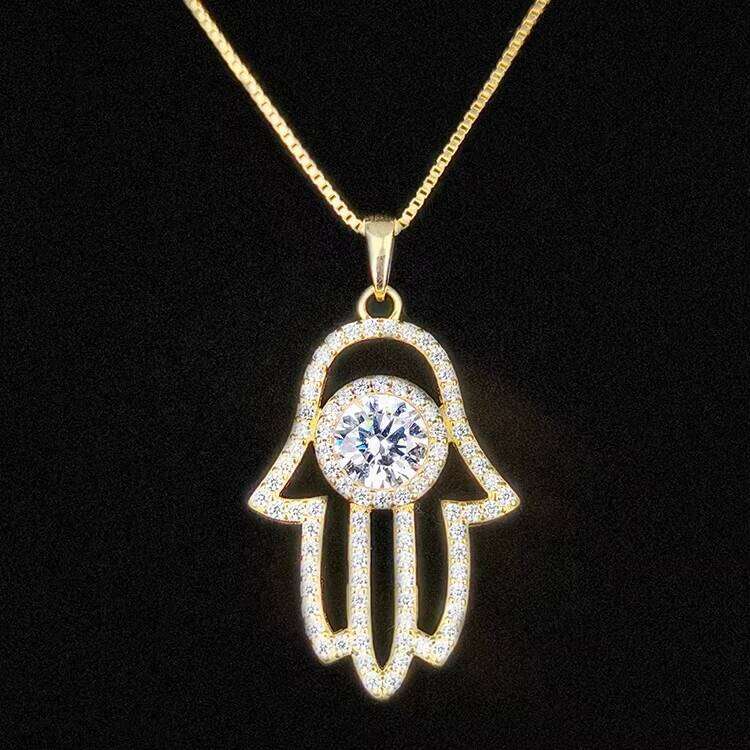 Premium Jewelry Gold Cinnabar Islamic Solid Pure Sier Khamsah Hamsa Collarbone Chain Necklace, Suitable for Women and Men