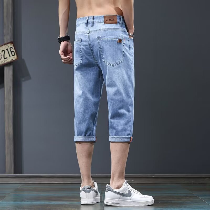 Trendy Black Pants Mid-length Designer Pants Pants Trendy Brand Men's Versatile Cropped Pants Summer Thin Loose Straight Denim Shorts